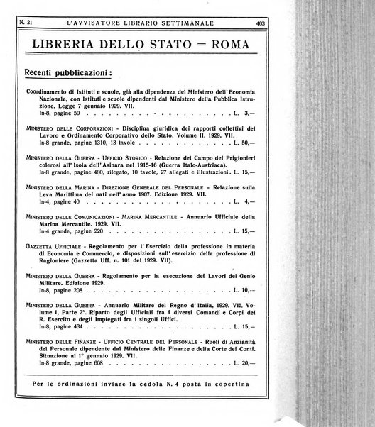 L'avvisatore librario settimanale bollettino bibliografico