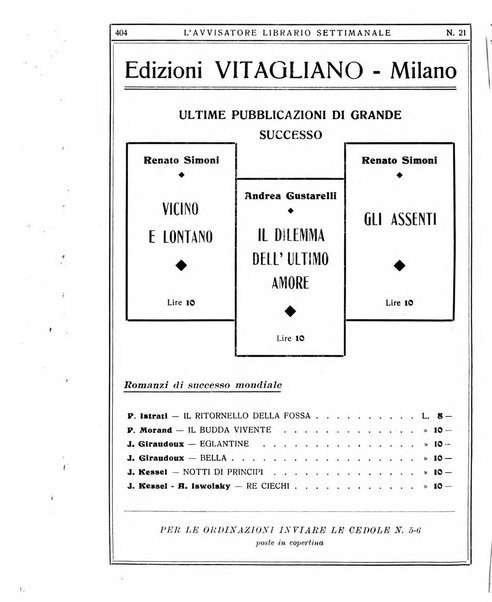 L'avvisatore librario settimanale bollettino bibliografico