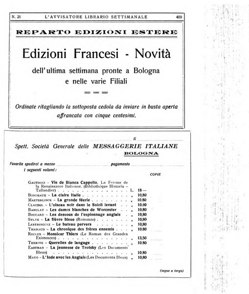 L'avvisatore librario settimanale bollettino bibliografico