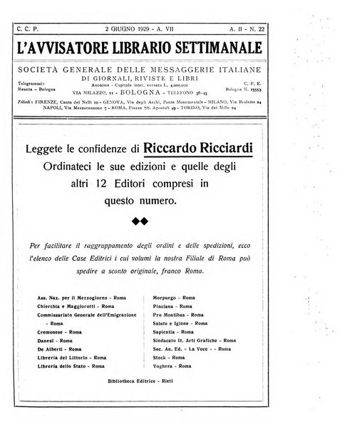 L'avvisatore librario settimanale bollettino bibliografico