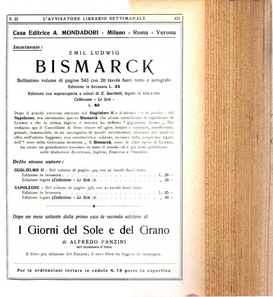 L'avvisatore librario settimanale bollettino bibliografico