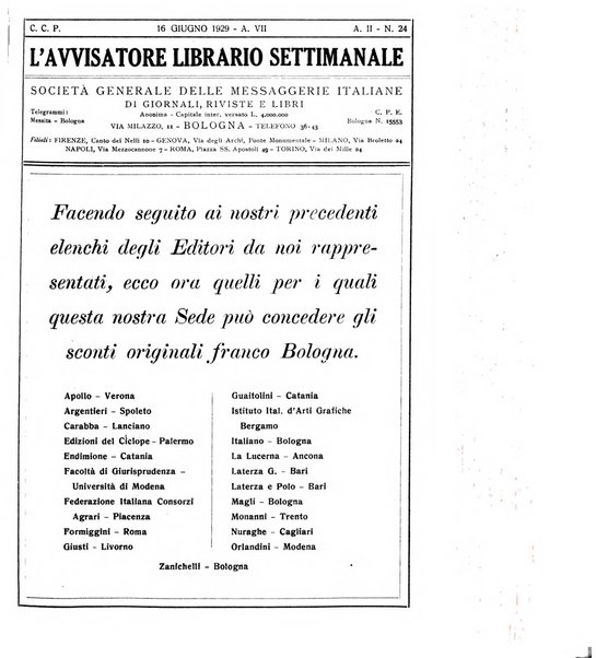 L'avvisatore librario settimanale bollettino bibliografico