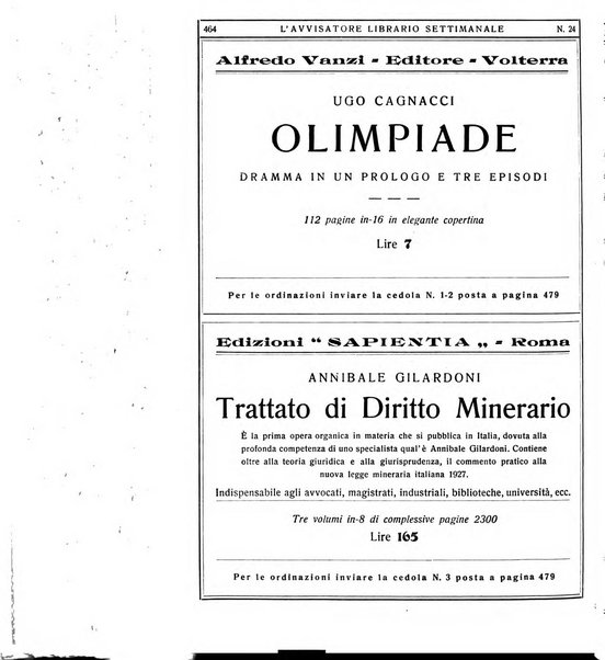 L'avvisatore librario settimanale bollettino bibliografico