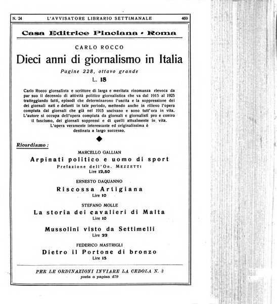 L'avvisatore librario settimanale bollettino bibliografico