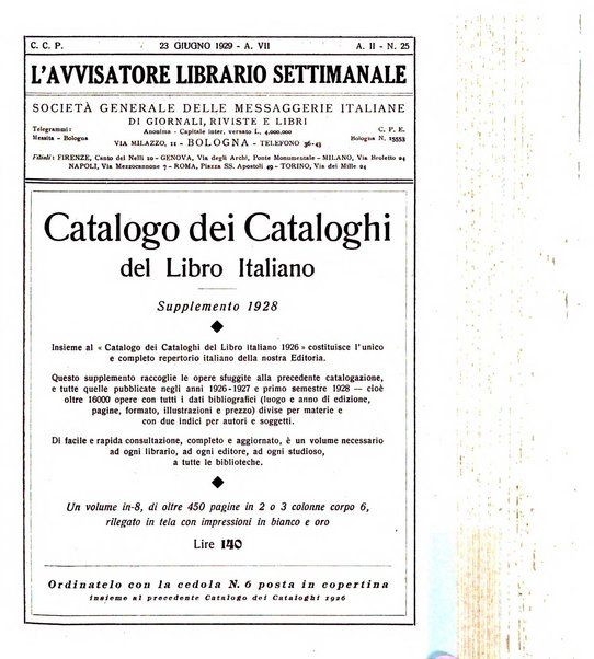 L'avvisatore librario settimanale bollettino bibliografico