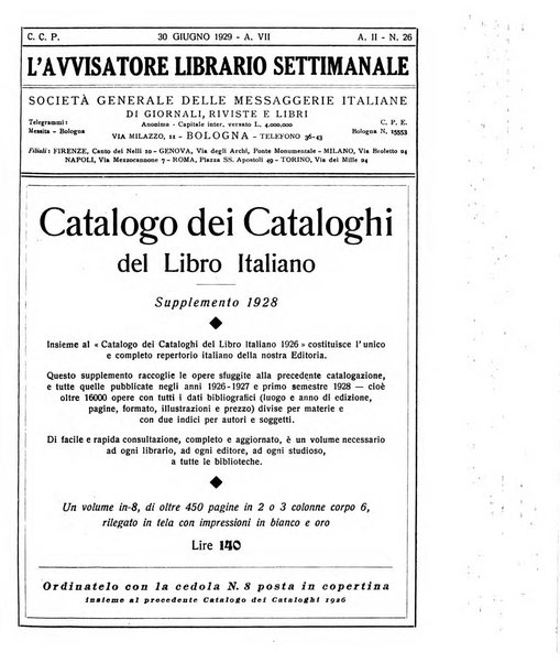 L'avvisatore librario settimanale bollettino bibliografico