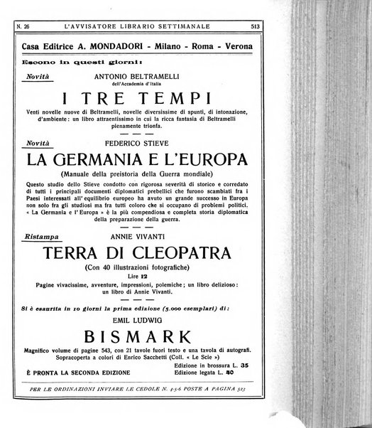 L'avvisatore librario settimanale bollettino bibliografico