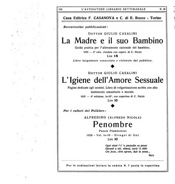 L'avvisatore librario settimanale bollettino bibliografico