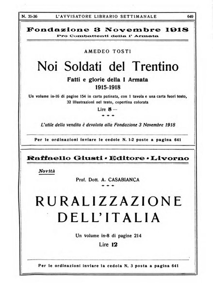 L'avvisatore librario settimanale bollettino bibliografico