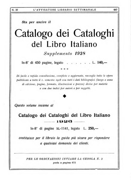 L'avvisatore librario settimanale bollettino bibliografico