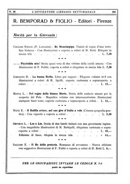 L'avvisatore librario settimanale bollettino bibliografico