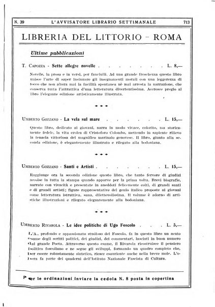 L'avvisatore librario settimanale bollettino bibliografico