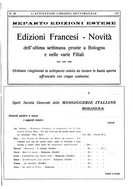 L'avvisatore librario settimanale bollettino bibliografico