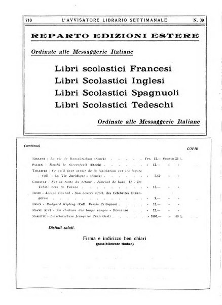 L'avvisatore librario settimanale bollettino bibliografico