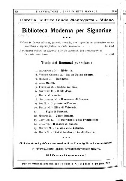 L'avvisatore librario settimanale bollettino bibliografico