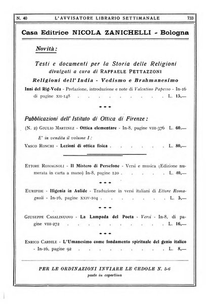 L'avvisatore librario settimanale bollettino bibliografico