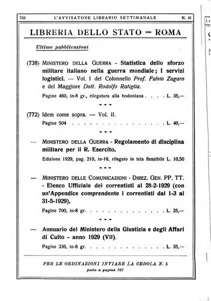 L'avvisatore librario settimanale bollettino bibliografico