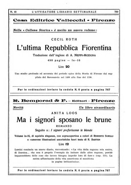 L'avvisatore librario settimanale bollettino bibliografico