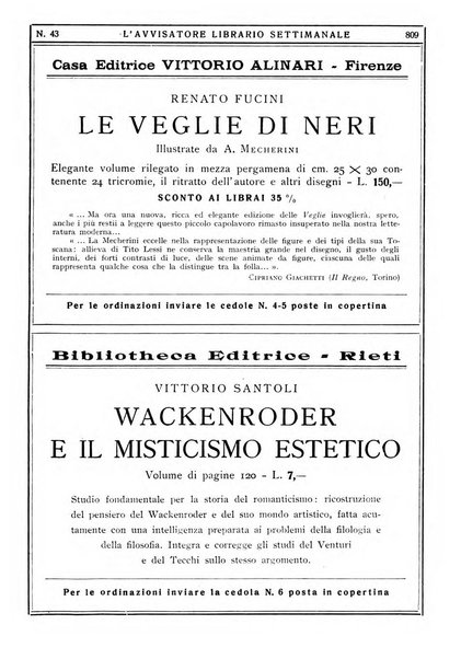 L'avvisatore librario settimanale bollettino bibliografico