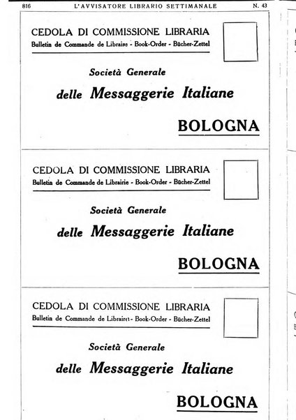 L'avvisatore librario settimanale bollettino bibliografico