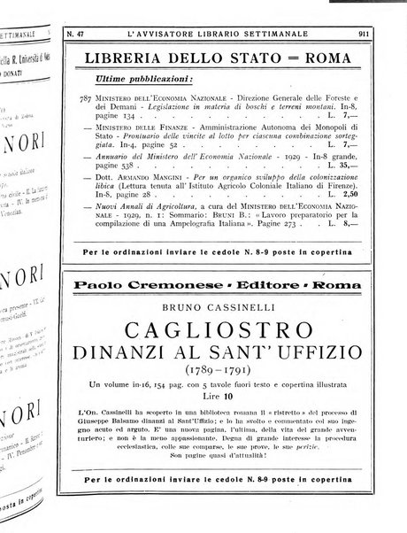 L'avvisatore librario settimanale bollettino bibliografico