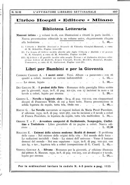 L'avvisatore librario settimanale bollettino bibliografico