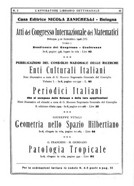 L'avvisatore librario settimanale bollettino bibliografico