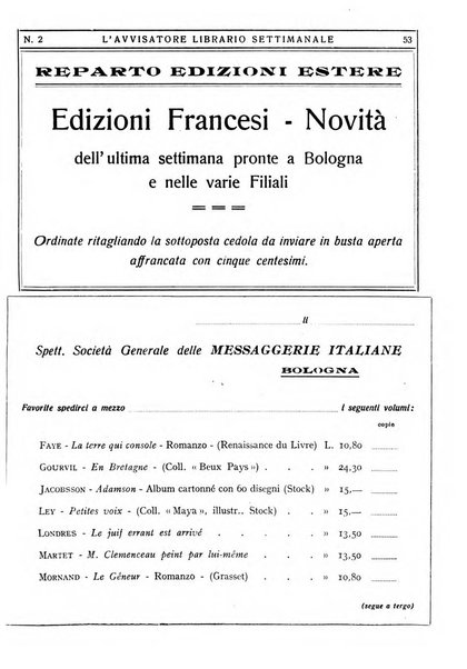 L'avvisatore librario settimanale bollettino bibliografico