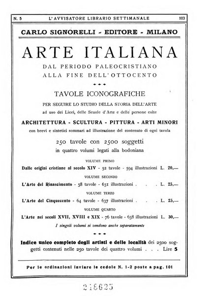 L'avvisatore librario settimanale bollettino bibliografico