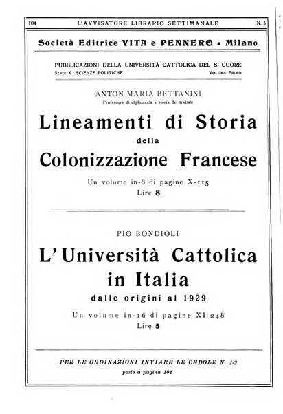 L'avvisatore librario settimanale bollettino bibliografico