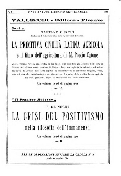 L'avvisatore librario settimanale bollettino bibliografico