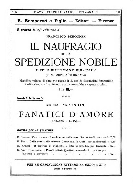 L'avvisatore librario settimanale bollettino bibliografico