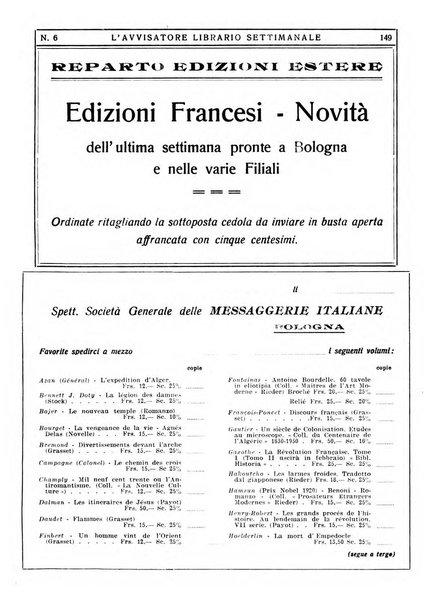 L'avvisatore librario settimanale bollettino bibliografico