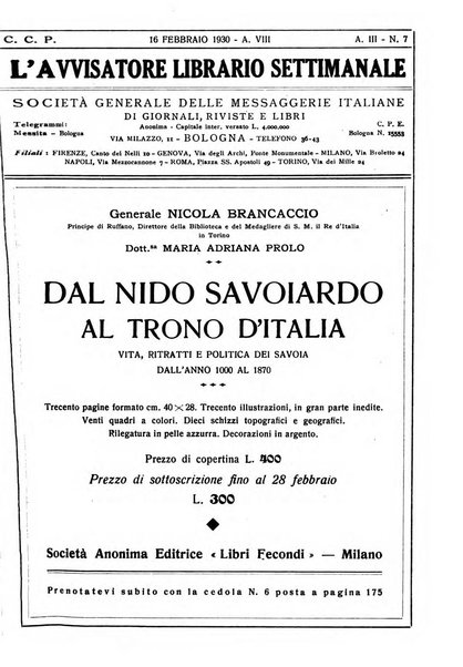 L'avvisatore librario settimanale bollettino bibliografico