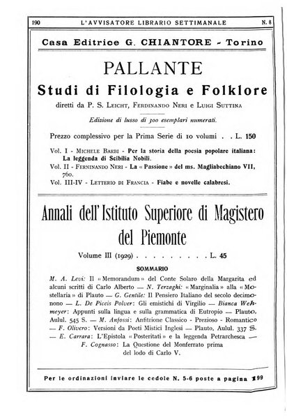 L'avvisatore librario settimanale bollettino bibliografico