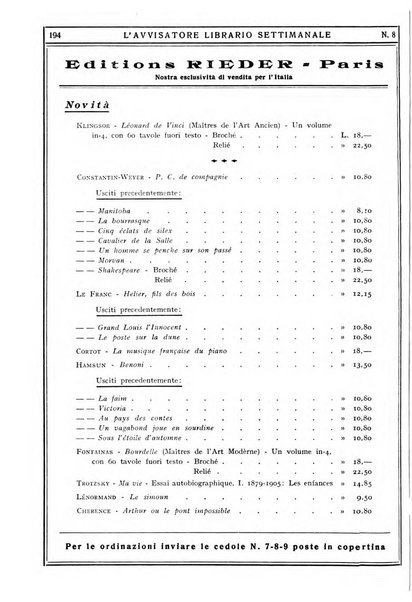 L'avvisatore librario settimanale bollettino bibliografico