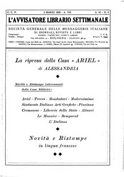 L'avvisatore librario settimanale bollettino bibliografico