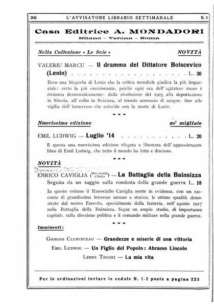 L'avvisatore librario settimanale bollettino bibliografico