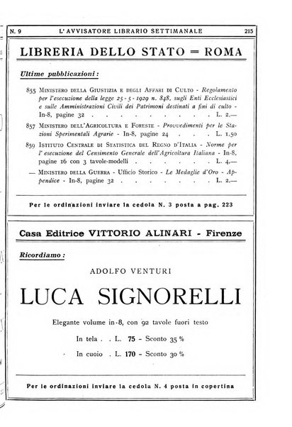 L'avvisatore librario settimanale bollettino bibliografico