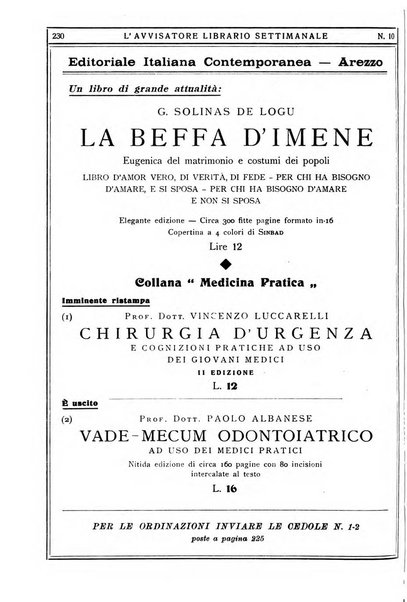 L'avvisatore librario settimanale bollettino bibliografico