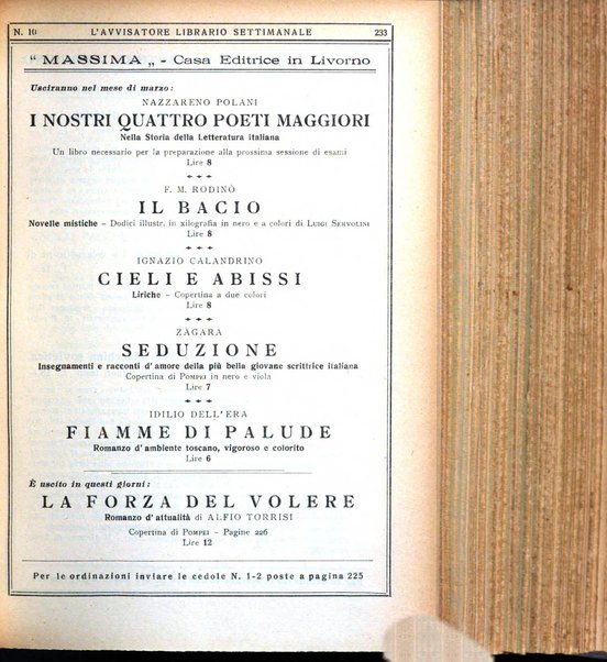 L'avvisatore librario settimanale bollettino bibliografico