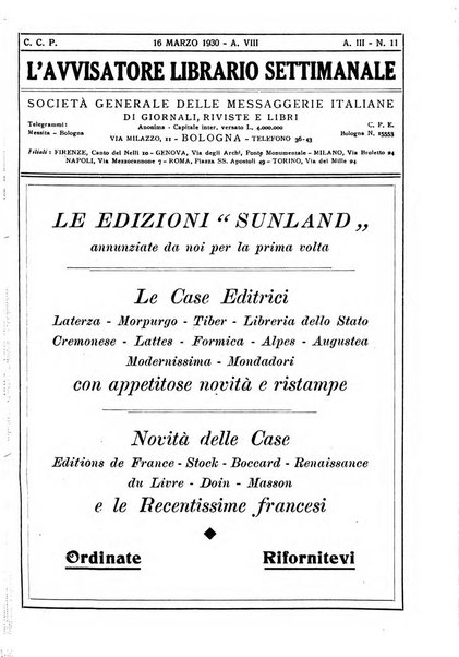 L'avvisatore librario settimanale bollettino bibliografico