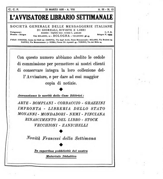 L'avvisatore librario settimanale bollettino bibliografico