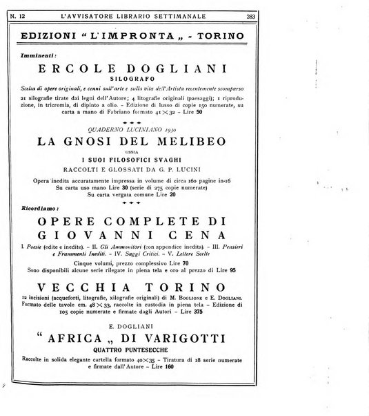 L'avvisatore librario settimanale bollettino bibliografico