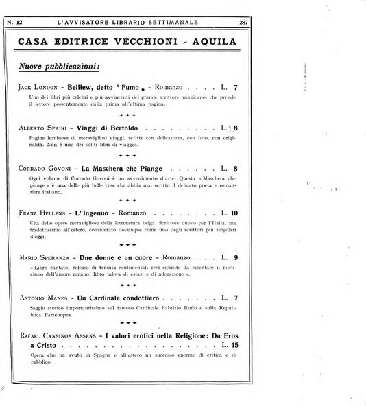 L'avvisatore librario settimanale bollettino bibliografico