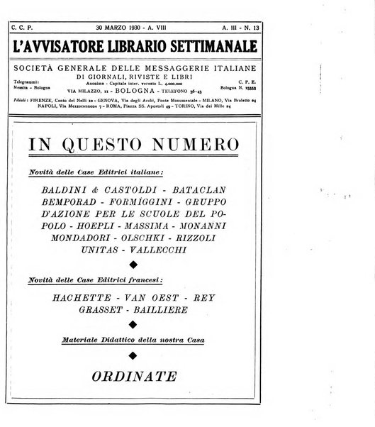 L'avvisatore librario settimanale bollettino bibliografico