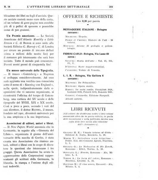 L'avvisatore librario settimanale bollettino bibliografico