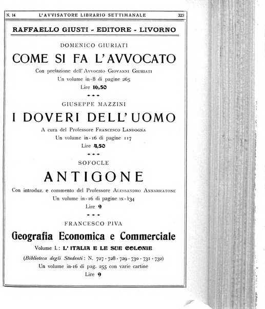 L'avvisatore librario settimanale bollettino bibliografico