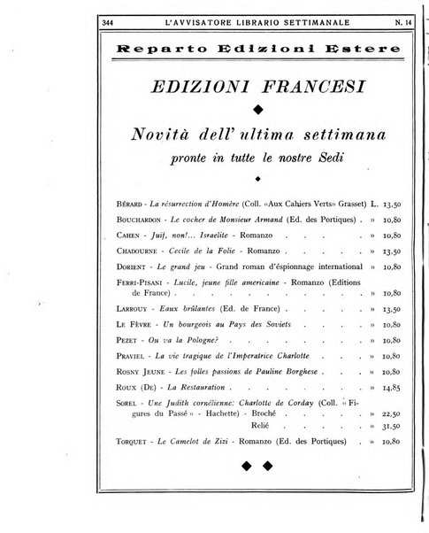 L'avvisatore librario settimanale bollettino bibliografico