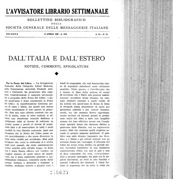 L'avvisatore librario settimanale bollettino bibliografico